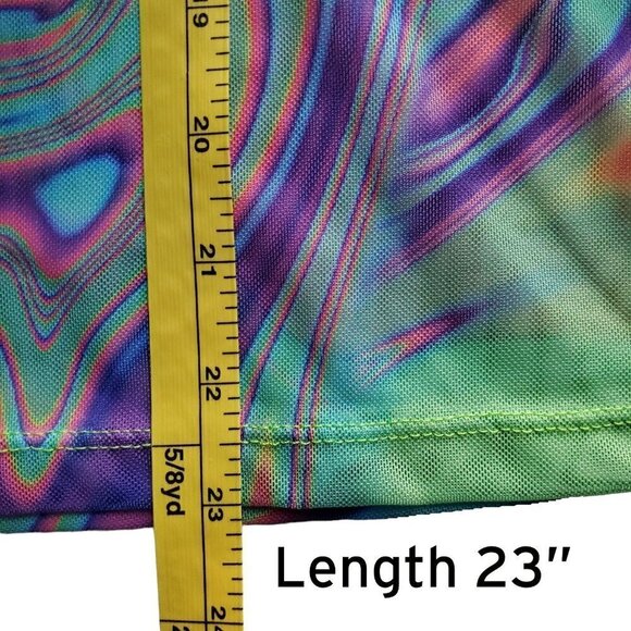 SHEIN Mesh Y2K Love Smiley face Psychedelic Mock Neck Colorblock Graphic Top S - Picture 8 of 11